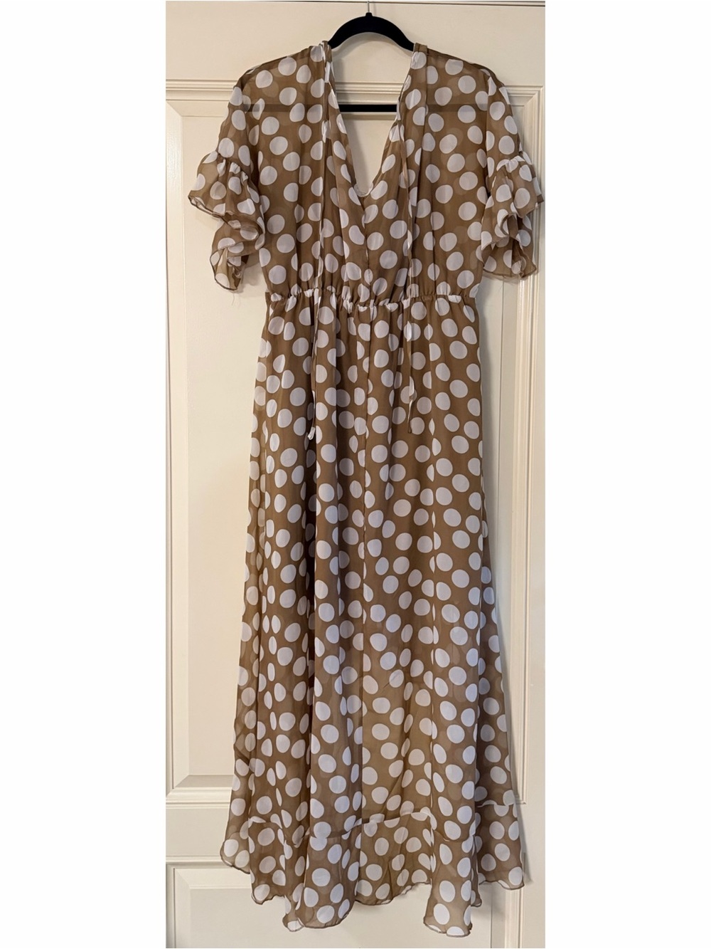 New York & Company Beige and White Polka Dot High-Low Dress - Picture 5 of 6